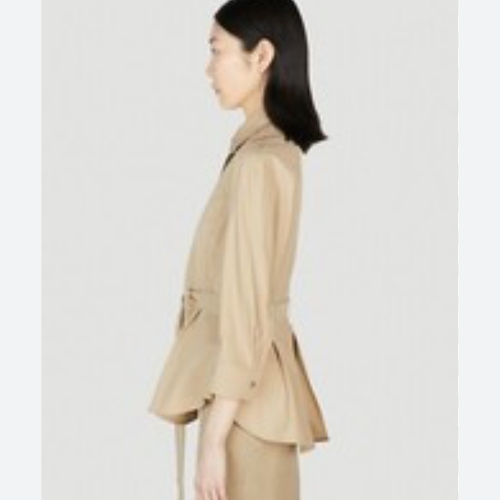 Max Mara Women’s Cuneo Beige 3/4 Sleeve Cotton Peplum Waist Belted Top Size 10 - Picture 2 of 16